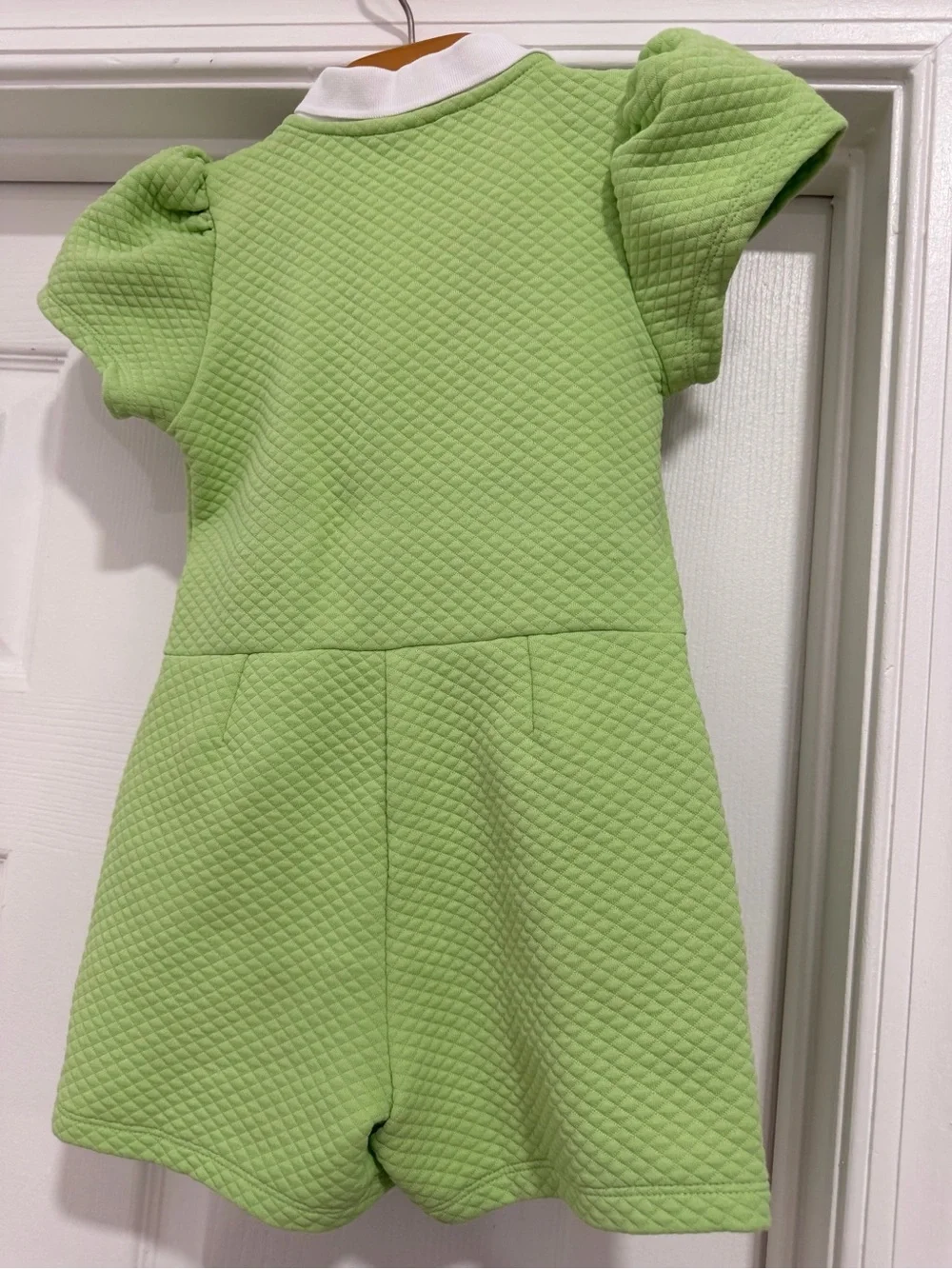 Disney x Janie and Jack Green Quilted Polo Romper with Mickey head.